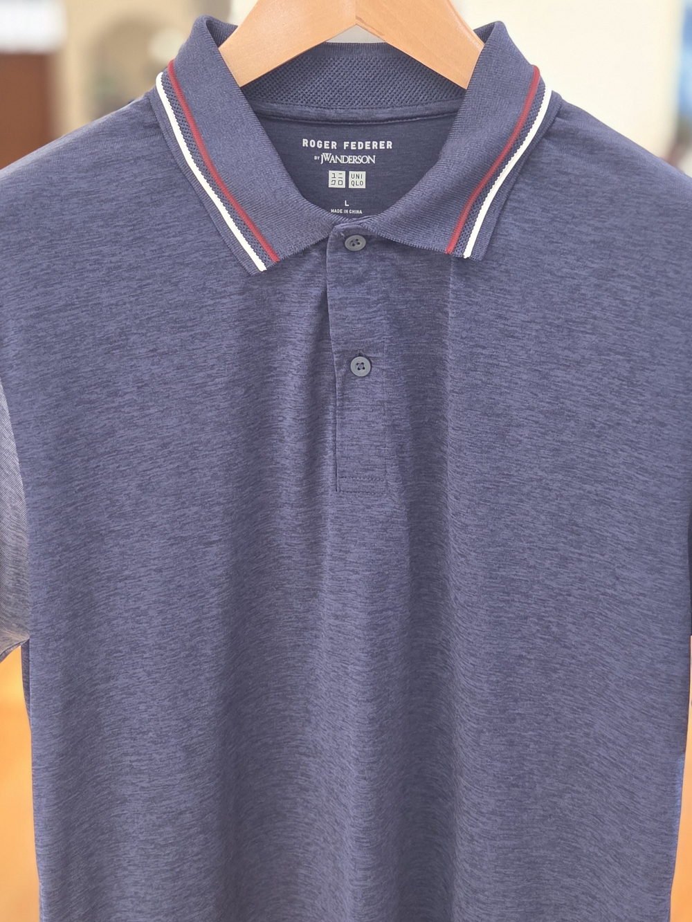 Uniqlo Roger Federer Navy Polo with Red and White Collar Stripes